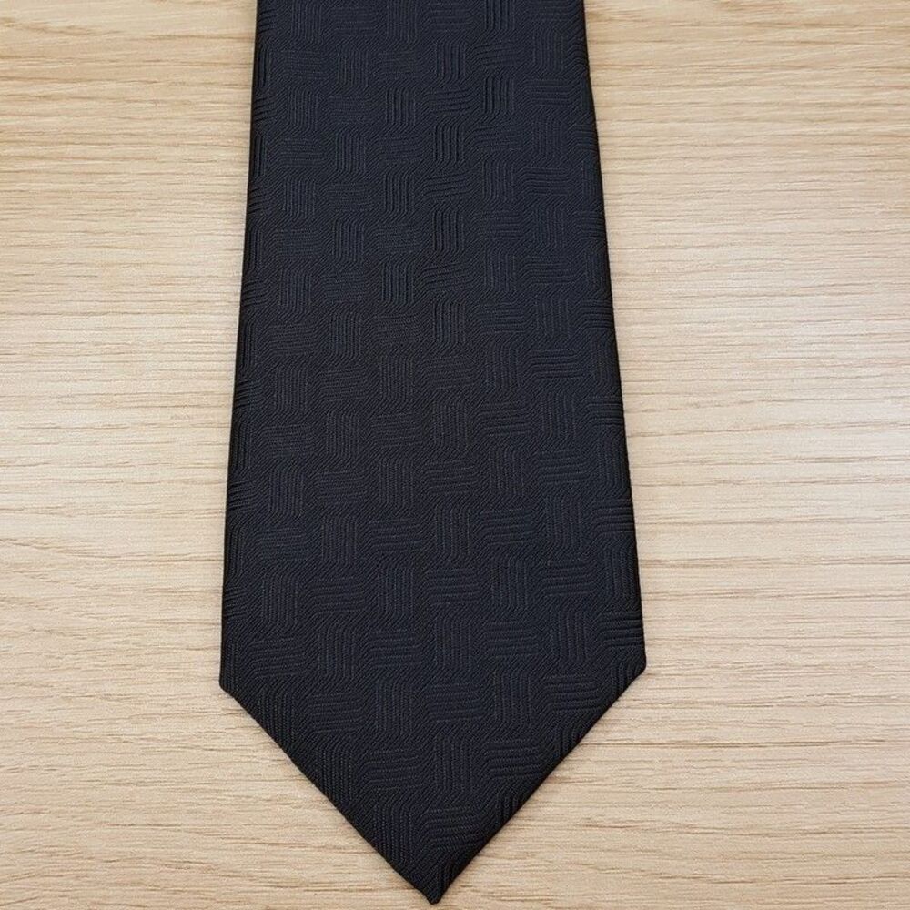 ALFANI Mens Neck Tie Solid Black Textured Jacquard Modern Classic Necktie